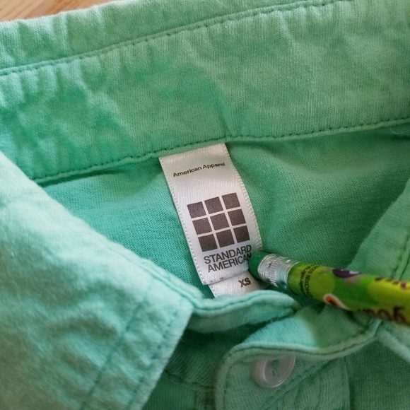 Original American Apparel Button Up Long Sleeve Tee aqua mint green XS - Picture 5 of 5